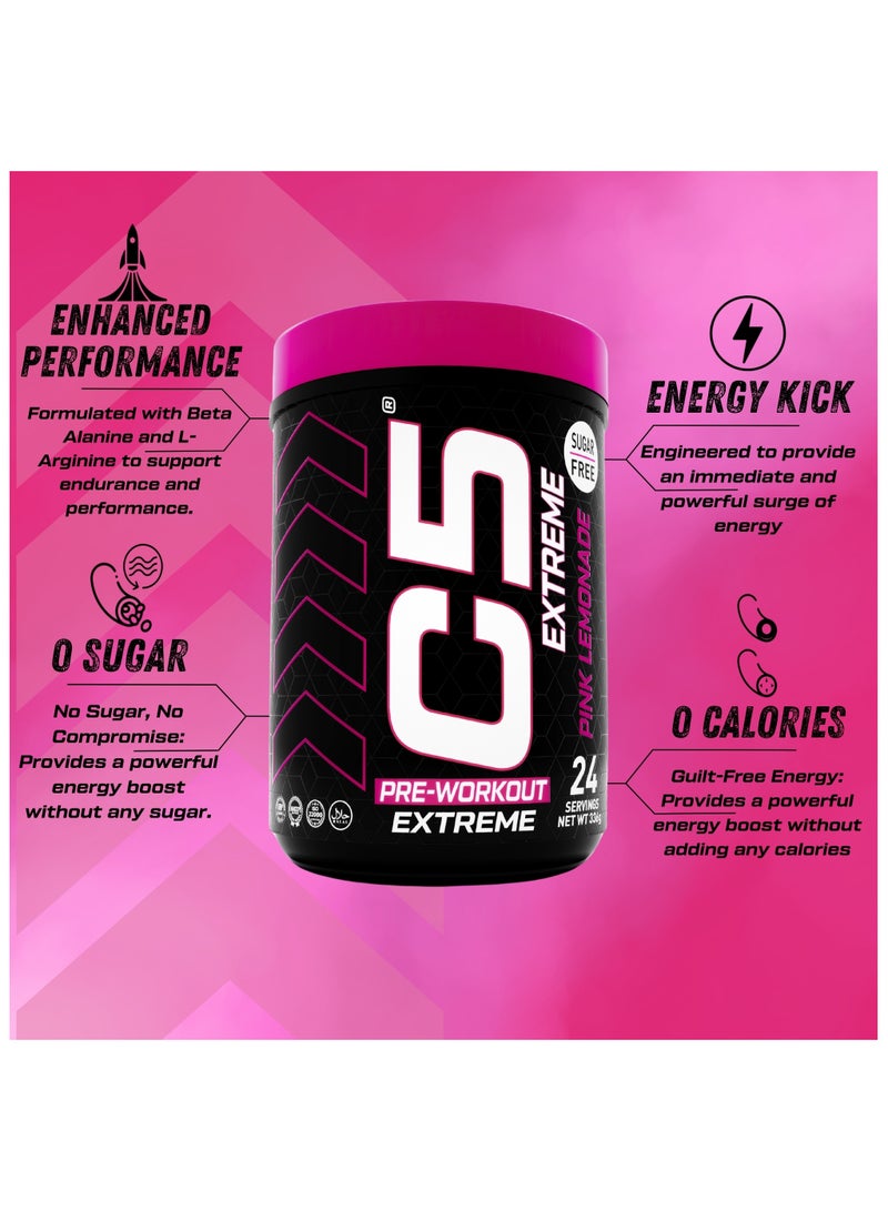 C5 Extreme Pre Workout Powder Pink Lemonade- 24 Servings, 200mg High Caffeine- Sugar Free-Zero Calories-Beta Alanine-Citrulline Malate, High-Performance PreWorkout Booster Supplement