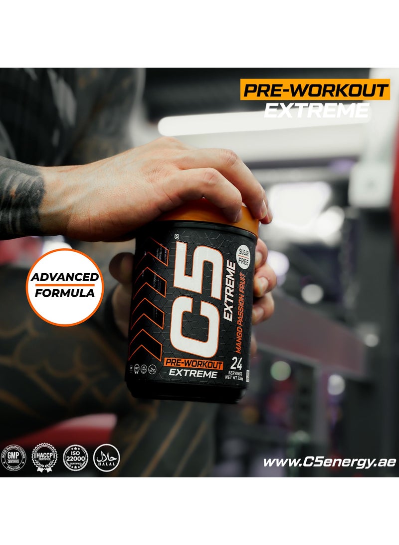 C5 Extreme Pre Workout Powder Passion Fruit Mango - 24 Servings, 200mg High Caffeine- Sugar Free-Zero Calories-Beta Alanine-Citrulline Malate, High-Performance PreWorkout Booster Supplement