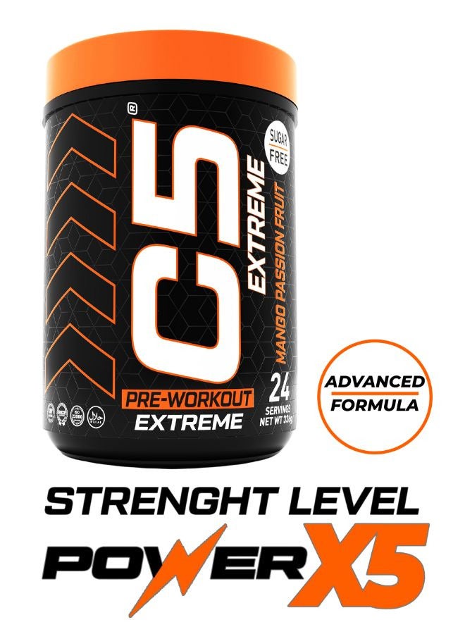 C5 Extreme Pre Workout Powder Passion Fruit Mango - 24 Servings, 200mg High Caffeine- Sugar Free-Zero Calories-Beta Alanine-Citrulline Malate, High-Performance PreWorkout Booster Supplement