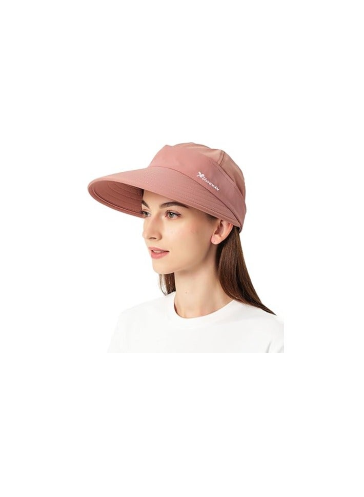 Ponytail Sun Hats for Women, 2 In 1 Zip-Off UV Protection Wide Brim Beach Hat Sun Visors, for Golf Hiking Gardening UV Protection Summer Beach Hat, Packable Sun Hat, Fit Any Lady's Hairstyle(Pink)