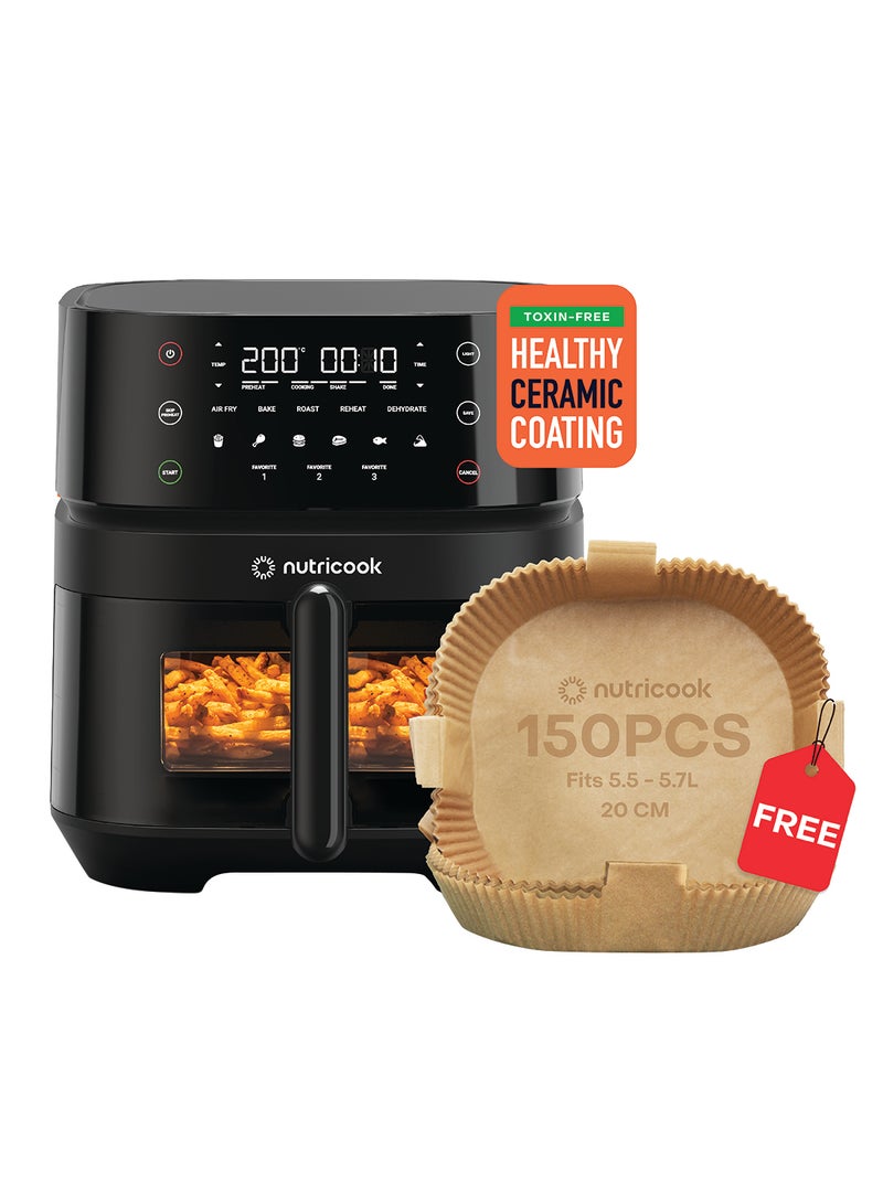 Vision With Clear Window And Internal Light, 5.7L, Toxin Free Ceramic Coating, Air Fry, Roast, Bake, Dehydrate & Reheat, 6 Presets 5.7 L 1700 W Air Fryer 3 Black