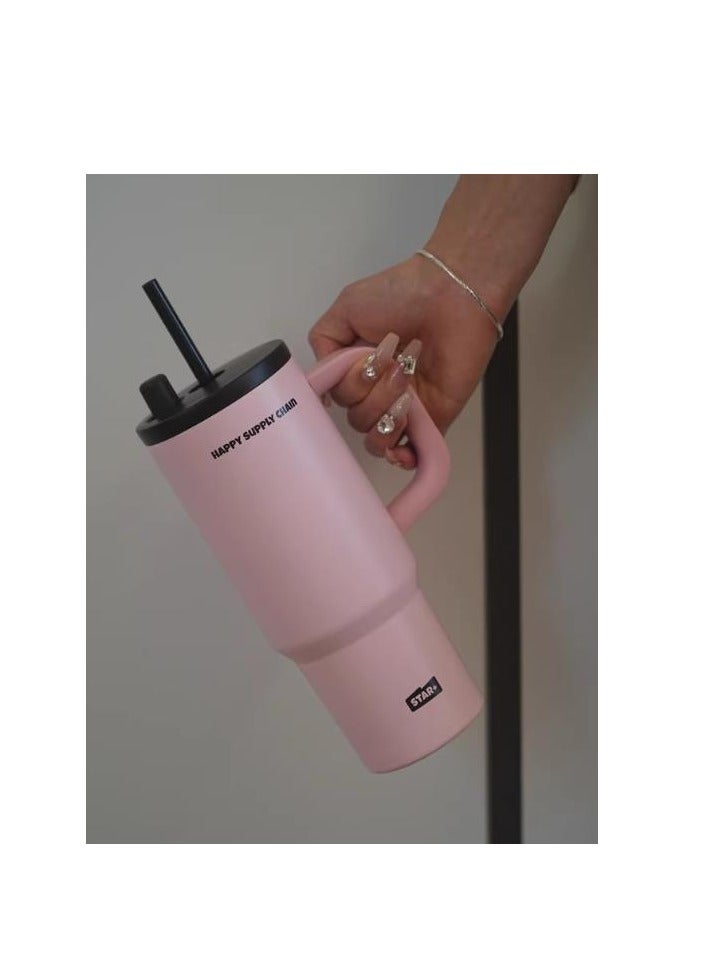 Ceramic Lined Insulated Cup, 710ml Large Capacity Water Cup, Straw Cup, Cold Insulation Car Ice Cream Cup