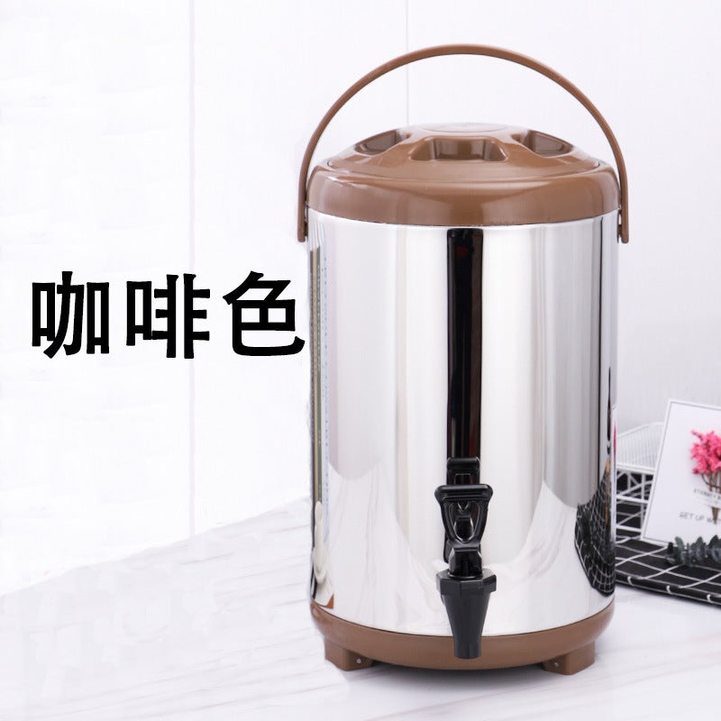 10L Yellow Stainless Steel Insulated Milk Tea Barrel Steel natural color (brown lid)