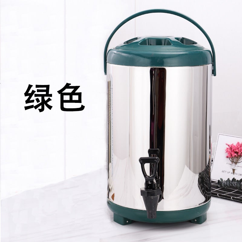 10L Yellow Stainless Steel Insulated Milk Tea Barrel Steel natural color (green cover)