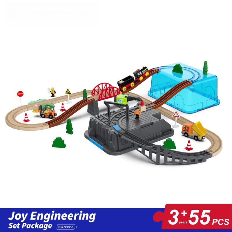 Cross-border DIY wooden track Thomas small train childrens puzzle wooden blocks assembled compatible magnetic train Joy Engineering Set