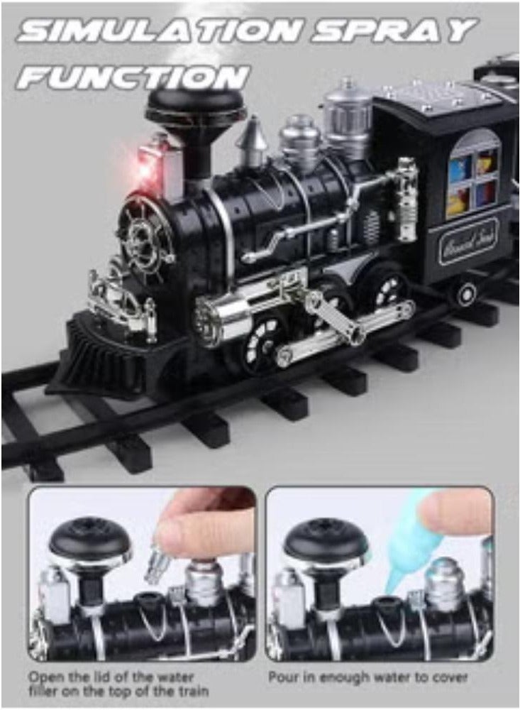 GROIC Electric Train Set with Remote Control Steam Light Sound and Tracks