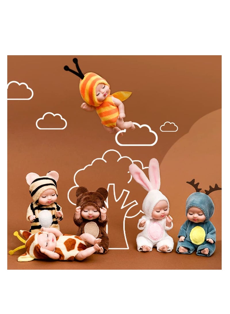 Mini Sleeping Rebirth Dolls, Miniature Reborn Doll Toys, Real Mini Reborn Doll, Lifelike Baby Doll for Baby Kids Girls Birthday Gift, Ideal Gift, Made of Safe and Non-Toxic Material (6 Pcs)
