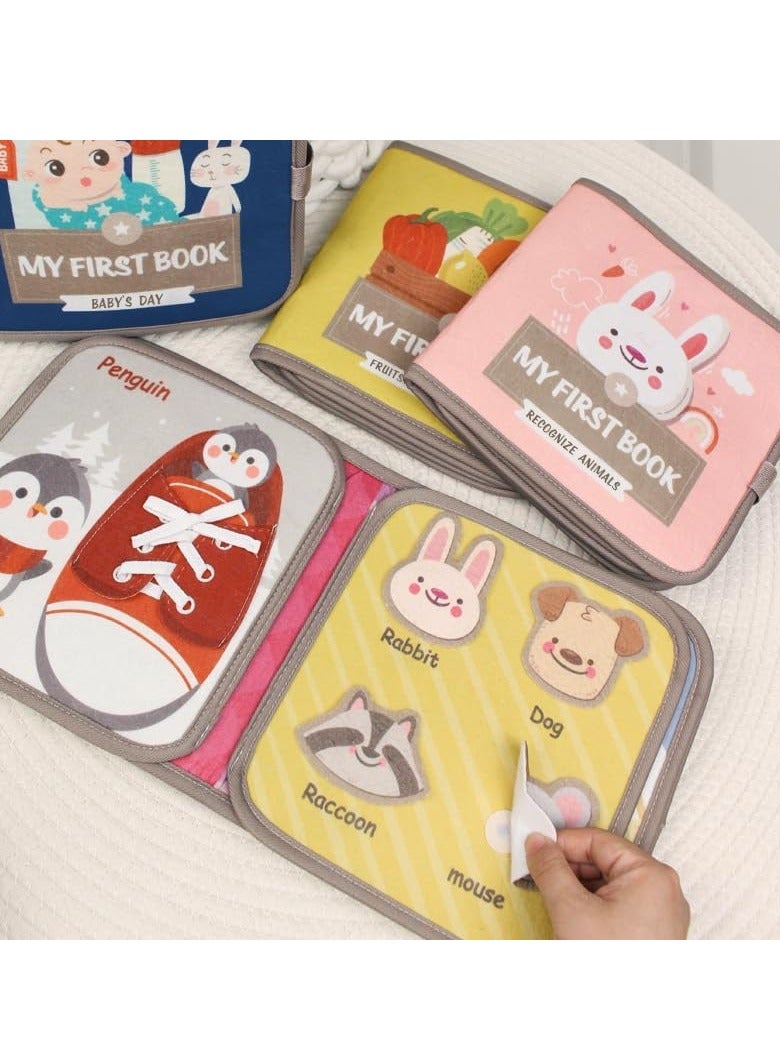 Busy Book for Toddlers, Soft Cloth Books, Baby Books, Quiet Book Montessori Toy, Early Learning Developmental Plush Soft Activity Book, Interactive Books for Toddlers Infants, Sensory Busy Books