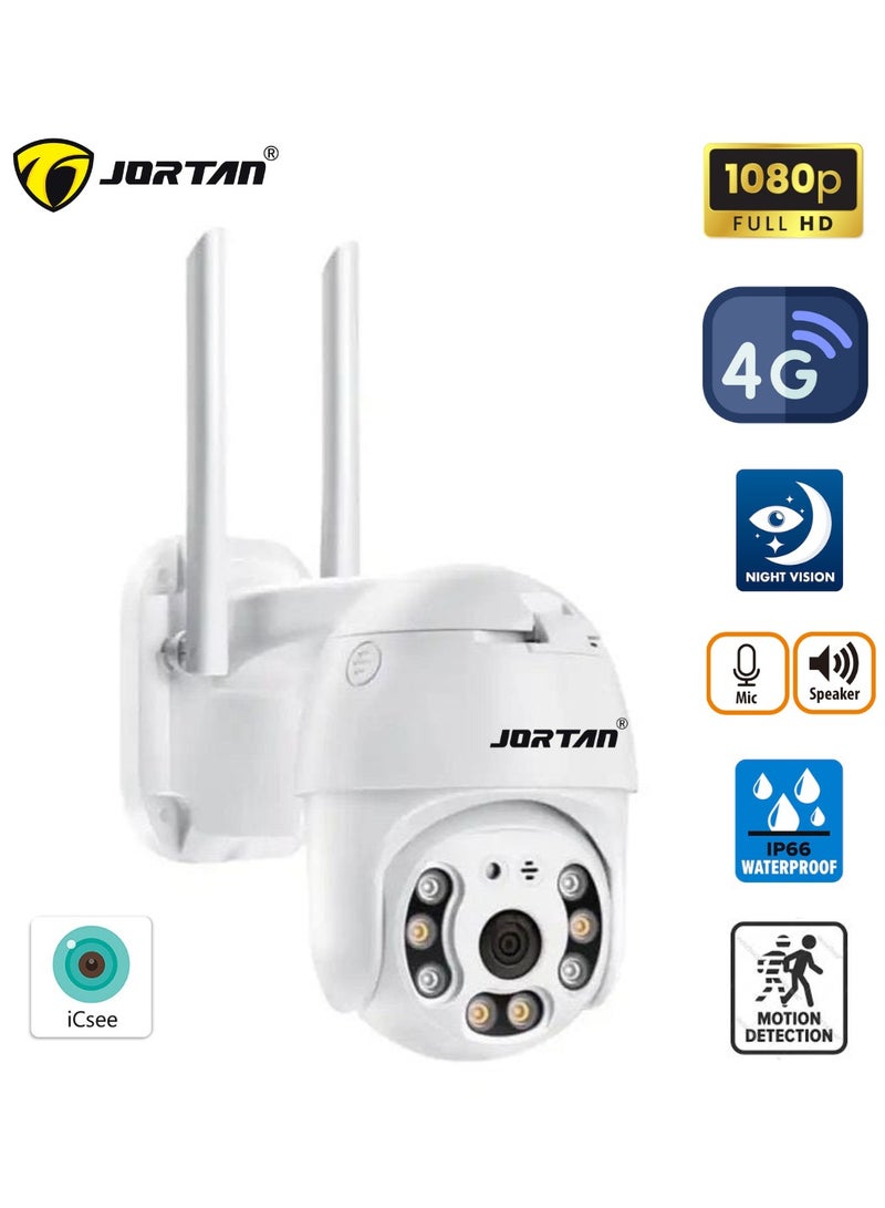 Jortan 1080P Wireless Outdoor 4G PTZ Camera, Full Color Night Vision, IP66 Weatherproof, Mobile Alarm, Motion Detection, Motion Tracking, Two Way Audio, 24/7 Recording