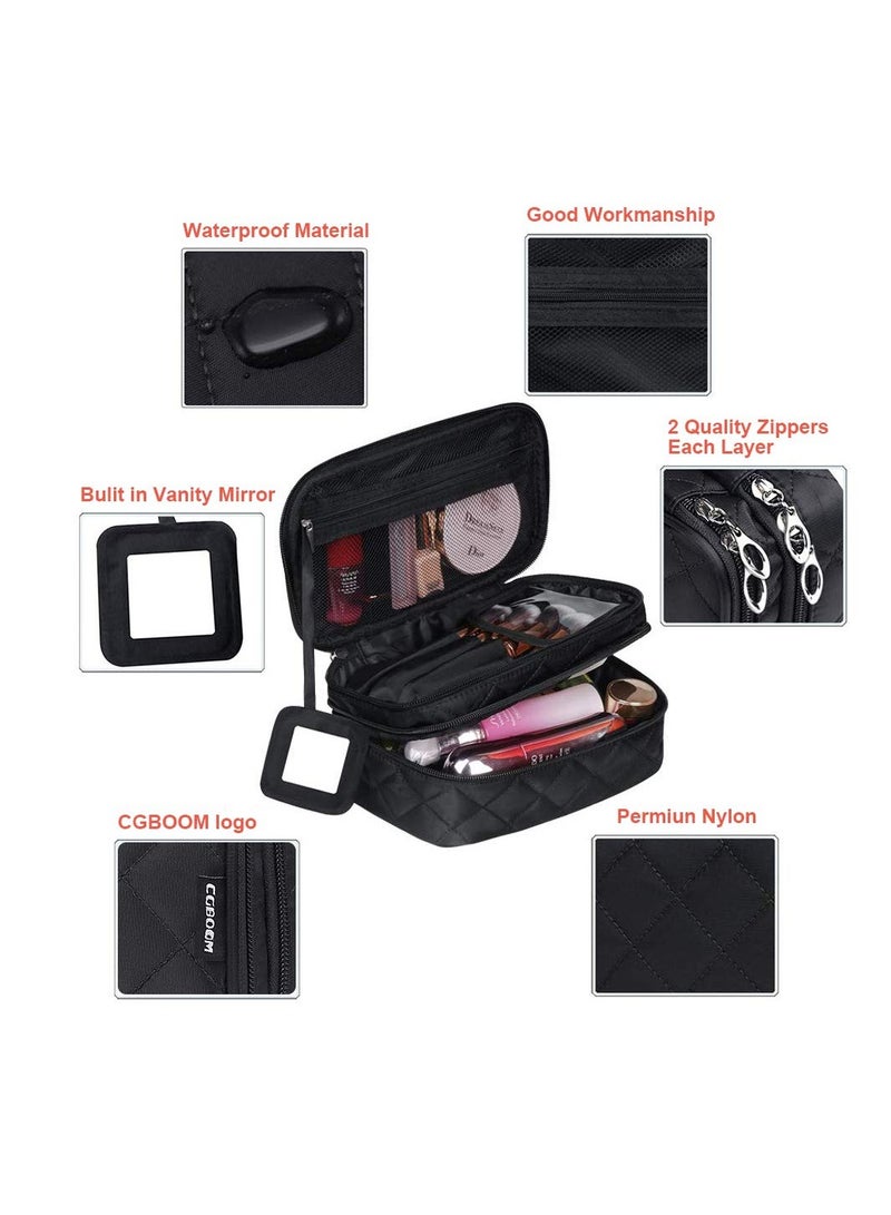 Portable Large Capacity Double Layers Travel Make up Bag With Brush Compartment and Handle