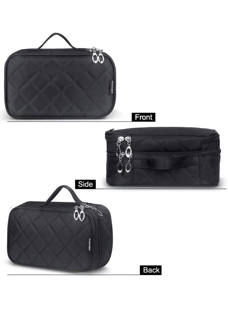 Portable Large Capacity Double Layers Travel Make up Bag With Brush Compartment and Handle