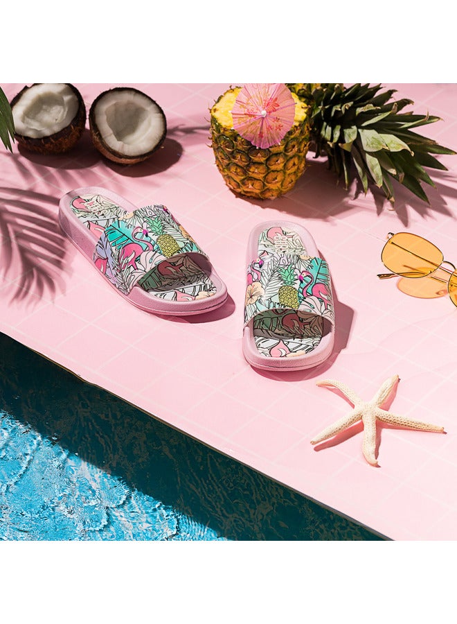 Flamingos Print Everyday Wear Eco-Friendly Pvc Slides For Kids Lightweight Easy To Wash And Anti-Slip Soles