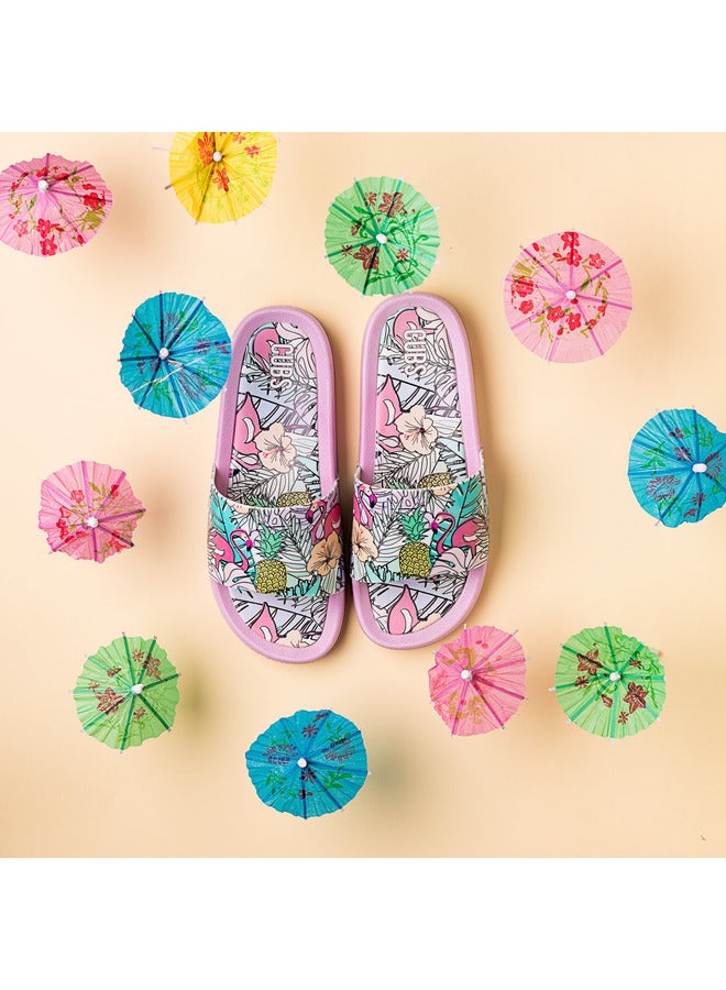 Flamingos Print Everyday Wear Eco-Friendly Pvc Slides For Kids Lightweight Easy To Wash And Anti-Slip Soles