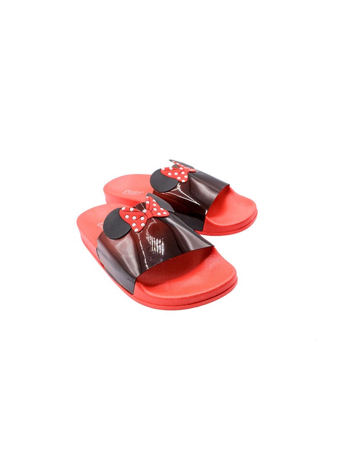 Mini Mouse Red Ribbon Print Everyday Wear Eco-Friendly Pvc Slides For Girls Lightweight Easy To Wash And Anti-Slip Soles