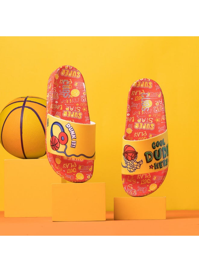 Basketball Print Everyday Wear Eco-Friendly Pvc Slides For Kids Lightweight Easy To Wash And Anti-Slip Soles