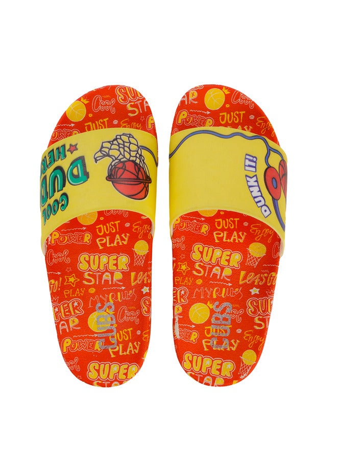 Basketball Print Everyday Wear Eco-Friendly Pvc Slides For Kids Lightweight Easy To Wash And Anti-Slip Soles