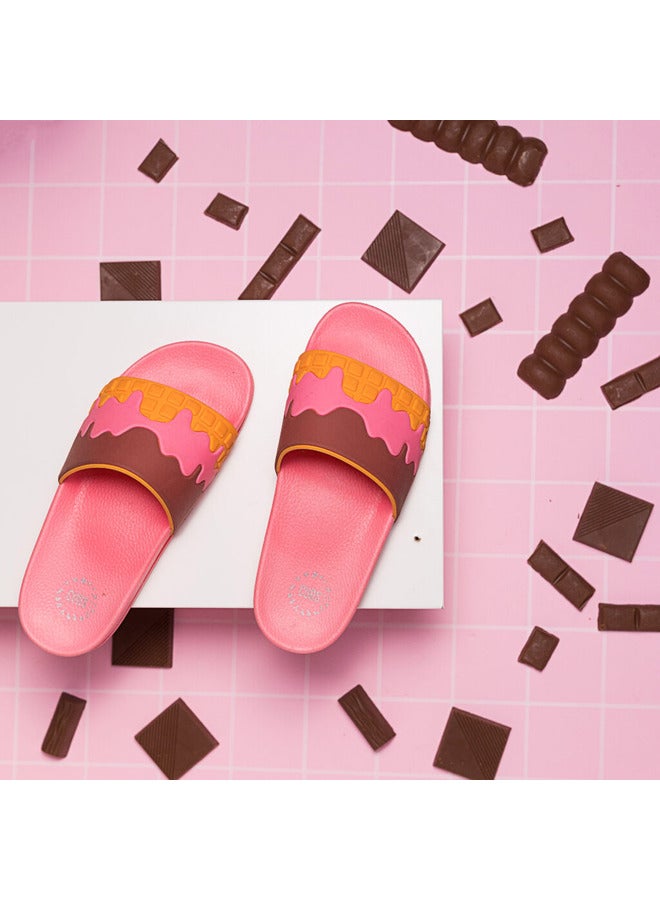 Chocolate Waffle Print Everyday Wear Eco-Friendly Pvc Slides For Kids Lightweight Easy To Wash And Anti-Slip Soles