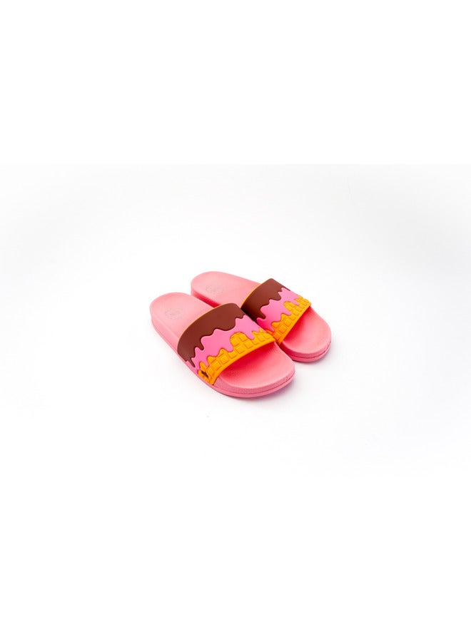 Chocolate Waffle Print Everyday Wear Eco-Friendly Pvc Slides For Kids Lightweight Easy To Wash And Anti-Slip Soles