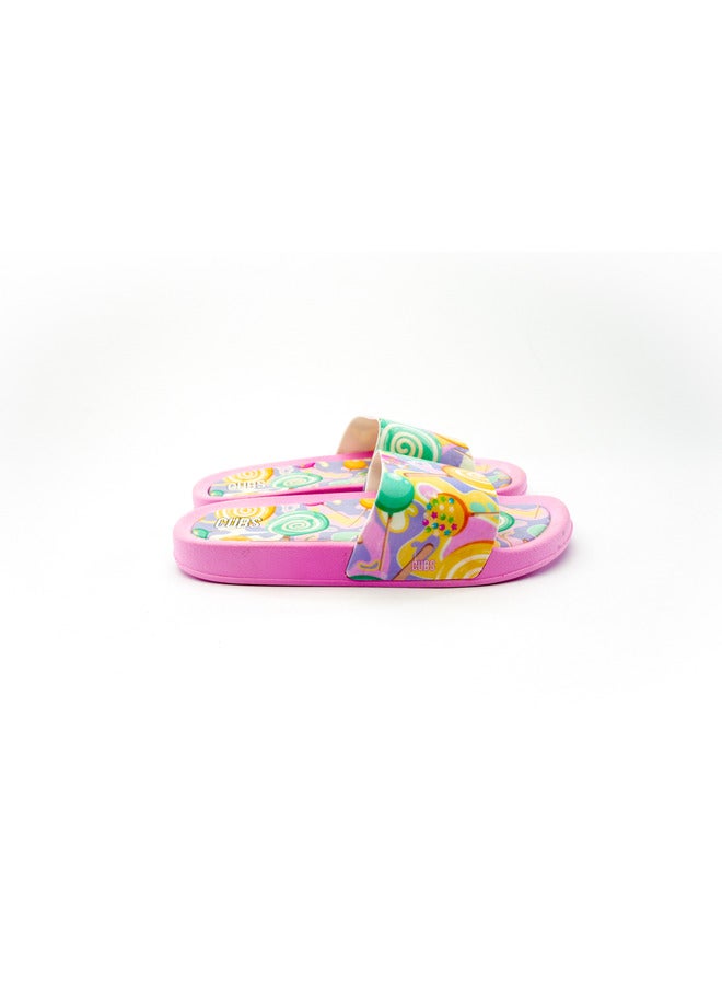 Lolipops Print Everyday Wear Eco-Friendly Pvc Slides For Girls Lightweight Easy To Wash And Anti-Slip Soles