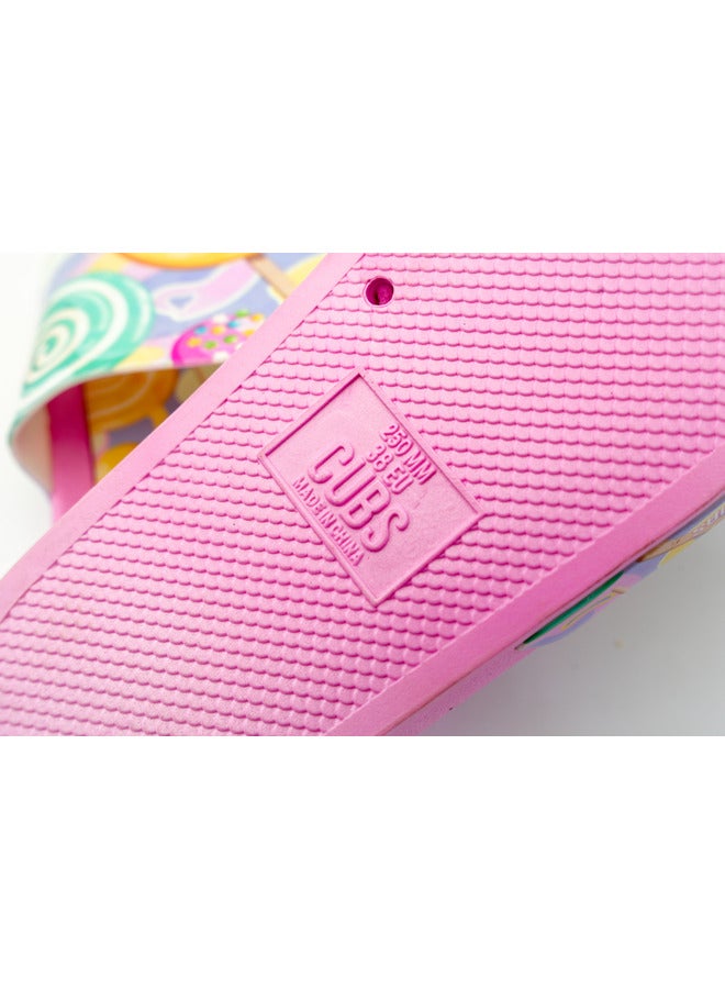 Lolipops Print Everyday Wear Eco-Friendly Pvc Slides For Girls Lightweight Easy To Wash And Anti-Slip Soles