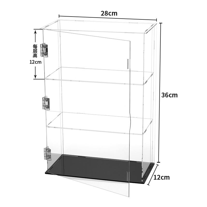 Acrylic Display Case Layered Assembly Model Box Black base three layers 28 x12x36 (each layer is 12cm High)