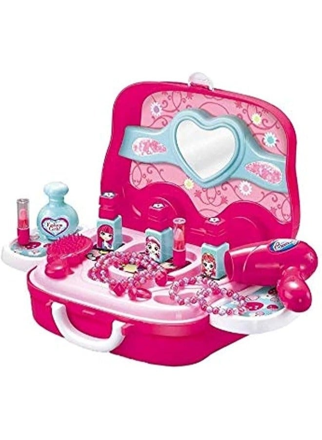 20-Piece Girls Makeup Toy Set | Play Vanity Dressing Table with Hair Dryer, Mirror, Scissors & Brush | Fashion Beauty Salon Cosmetic Palette | Ideal Gift