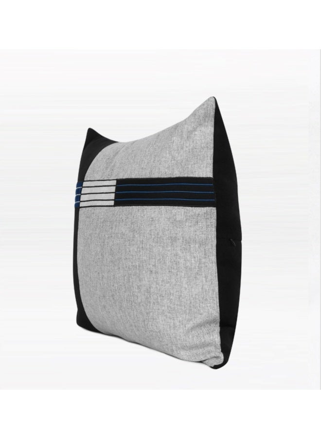 Monochrome Striped Blockwork Cushion - Rectangular