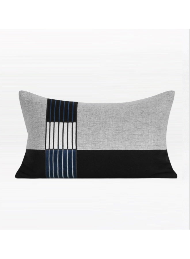 Monochrome Striped Blockwork Cushion - Rectangular