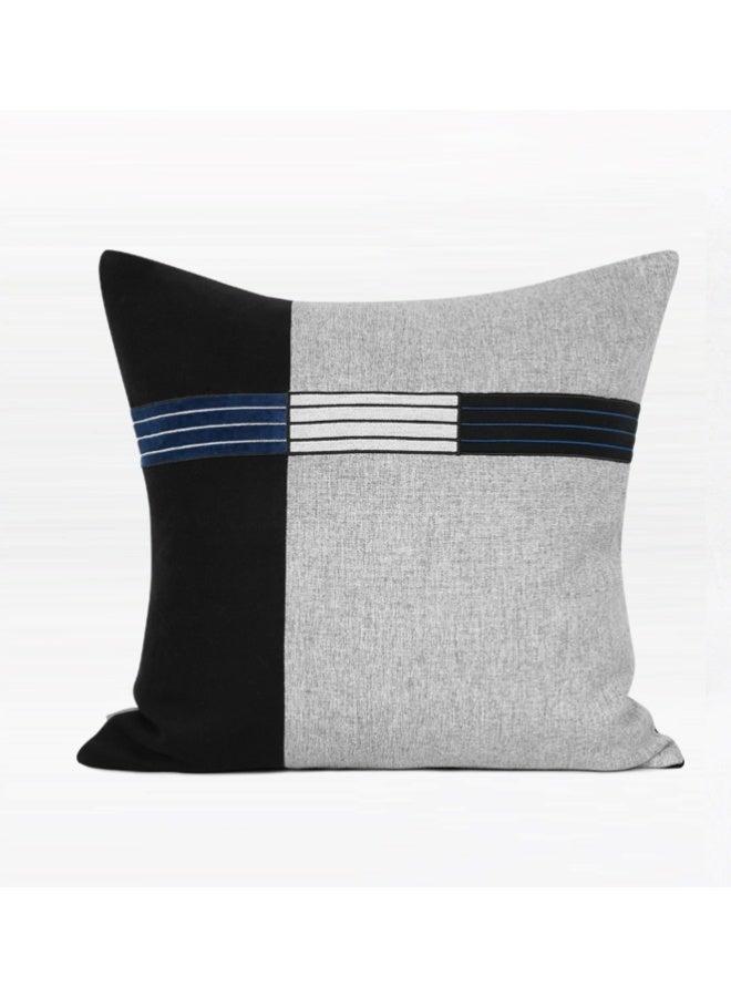 Monochrome Striped Blockwork Cushion - Square