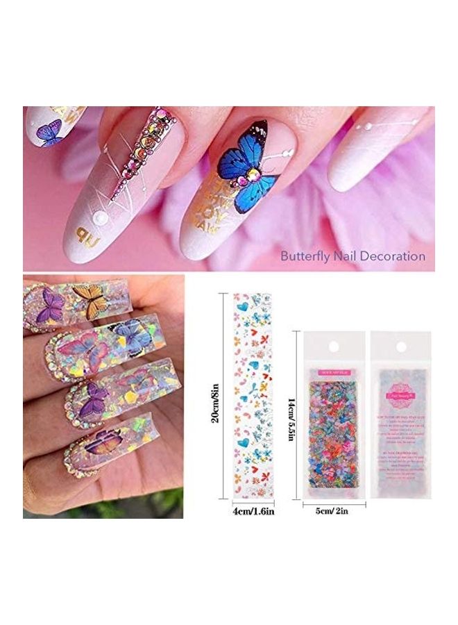 10 Sheet Butterfly Nail Foil Transfer Stickers Multicolour