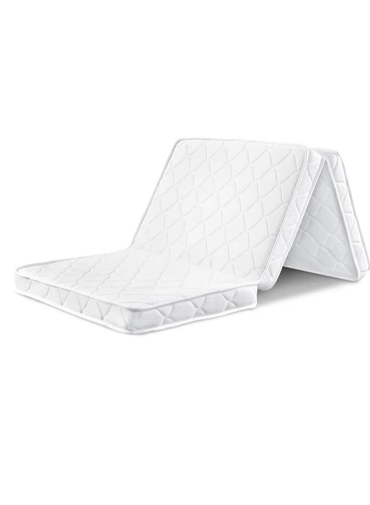 Comfy Tri-Folding Foam Semi Medicated Portable White Singal Thick light Weight Mattress. Play Mat, Foldable Bed, Guest Bed, Portable Floor Guest Bed with Removable Cover(4