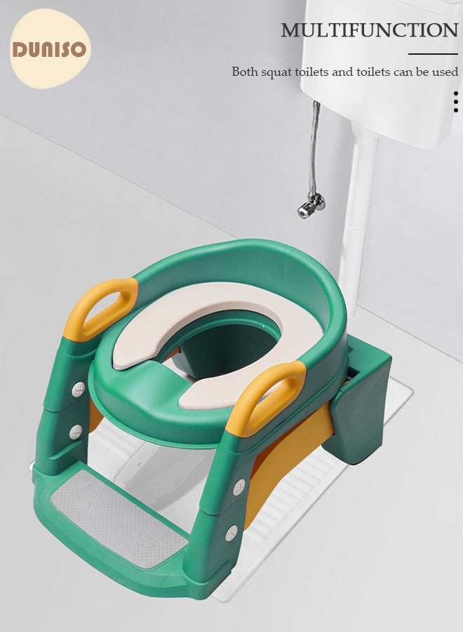 Kids' Potty Training Toilet Seat with Step Stool Ladder,Toddlers-Comfortable Safe Potty Seat with Anti-Slip Pads Folding Ladder for Boys and Girls Green Pvc