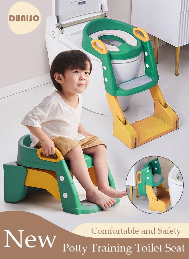 Kids' Potty Training Toilet Seat with Step Stool Ladder,Toddlers-Comfortable Safe Potty Seat with Anti-Slip Pads Folding Ladder for Boys and Girls Green Pvc