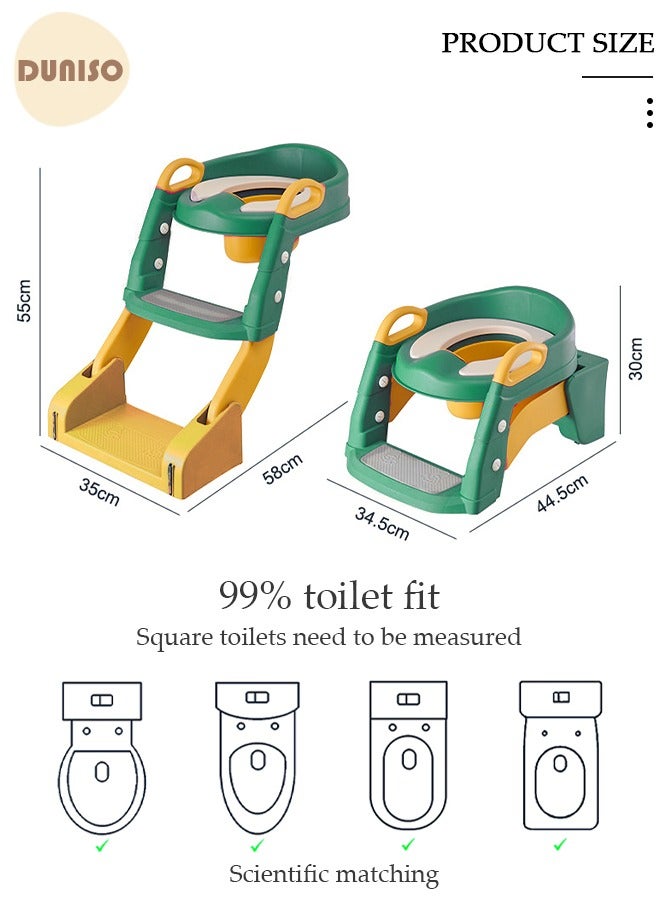 Kids' Potty Training Toilet Seat with Step Stool Ladder,Toddlers-Comfortable Safe Potty Seat with Anti-Slip Pads Folding Ladder for Boys and Girls Green Pvc