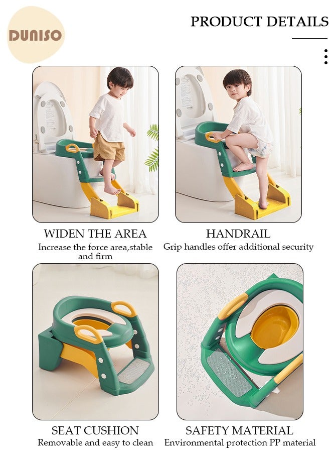 Kids' Potty Training Toilet Seat with Step Stool Ladder,Toddlers-Comfortable Safe Potty Seat with Anti-Slip Pads Folding Ladder for Boys and Girls Green Pvc