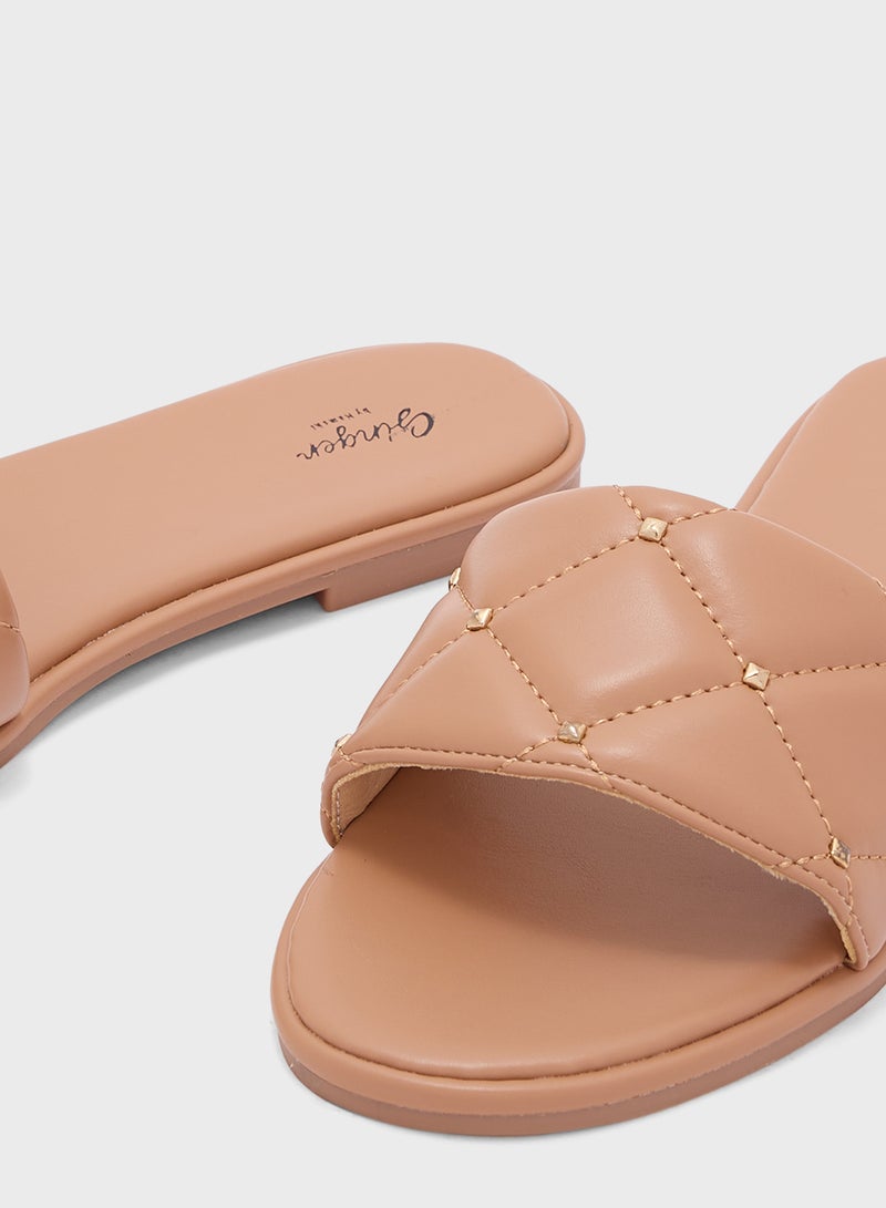 Stud Detail Quilted Flat Sandal