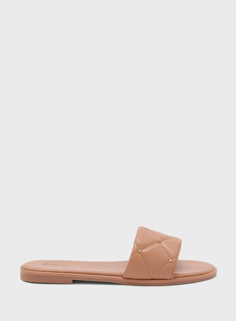 Stud Detail Quilted Flat Sandal