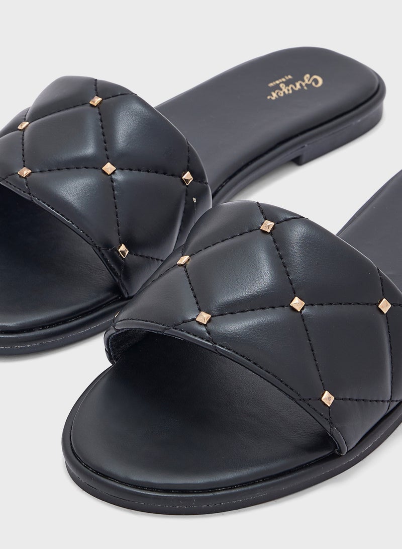 Stud Detail Quilted Flat Sandal