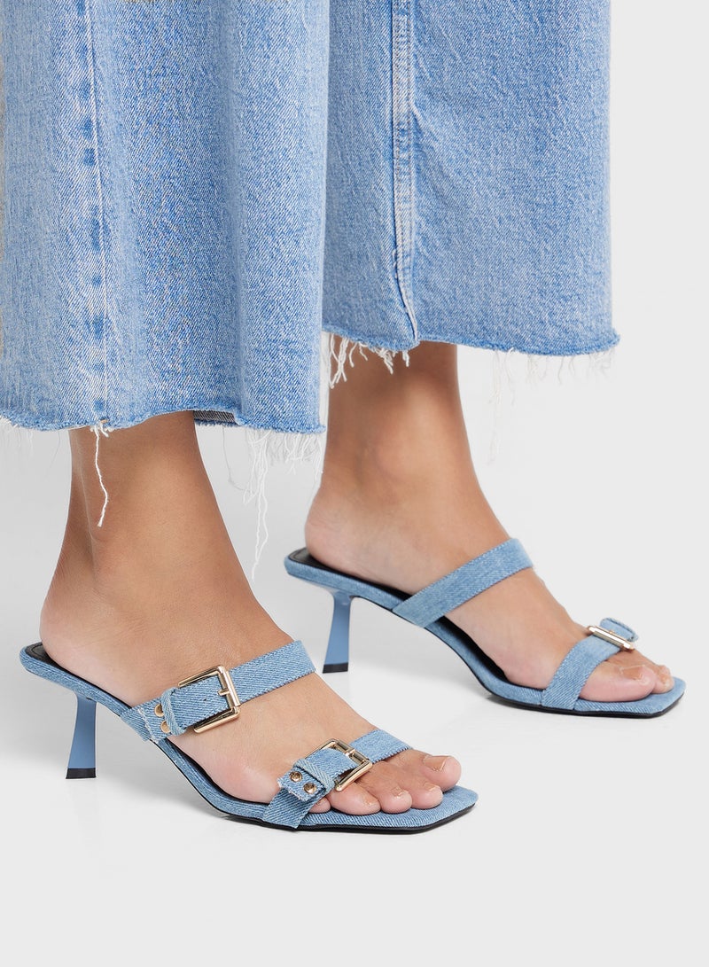 Double Strap Buckle Detail Heel Sandal