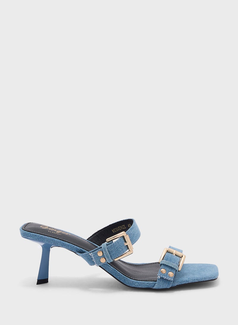 Double Strap Buckle Detail Heel Sandal