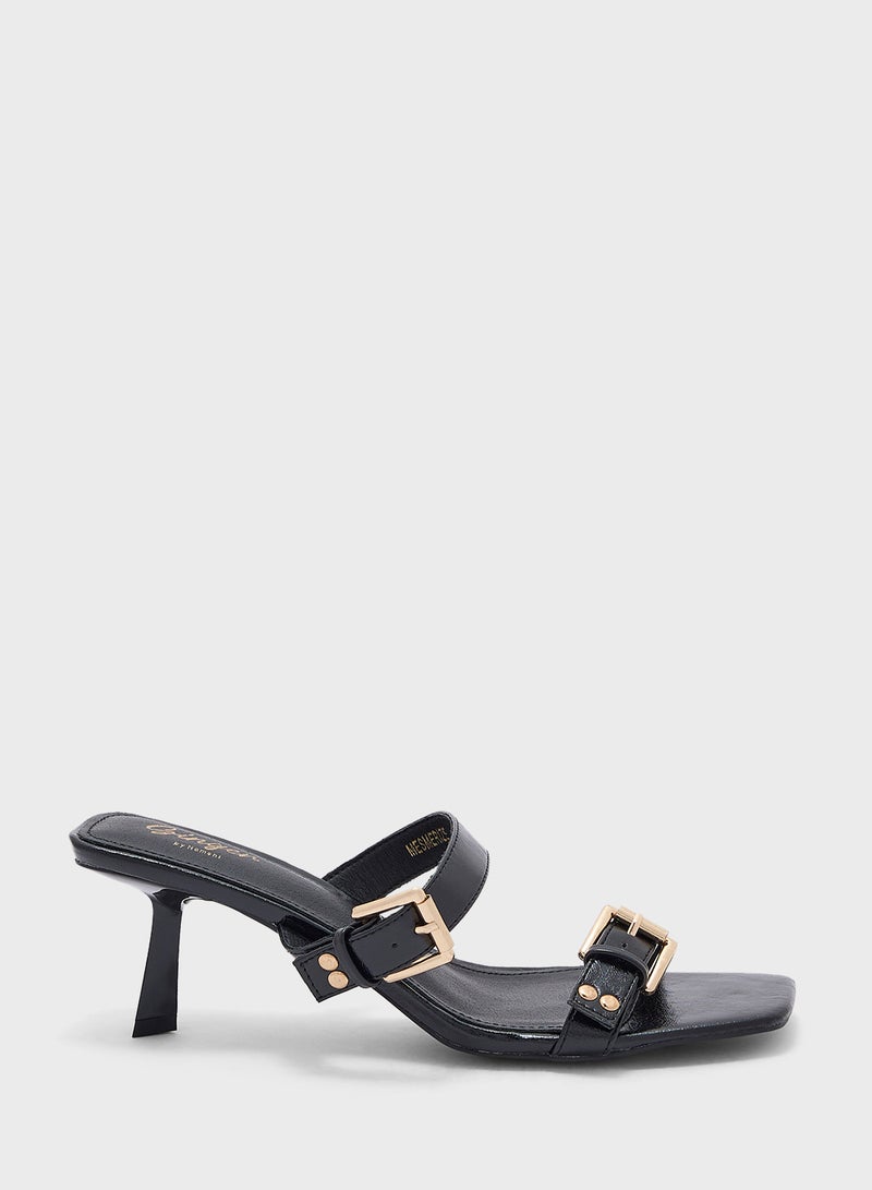 Double Strap Buckle Detail Heel Sandal