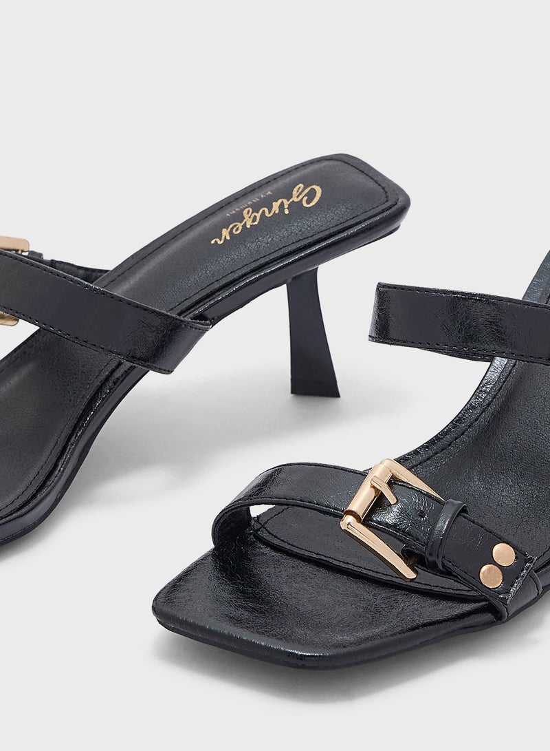 Double Strap Buckle Detail Heel Sandal