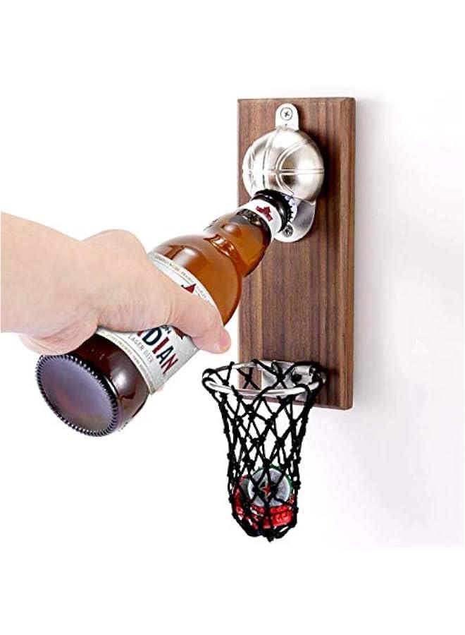 Bottle Opener Wall Mount Basketball Beer Opener Ring with Cap Catcher Bottle Opener Magnet Fridge Small Bottle Opener Wall Mounted Outdoor Cast Iron Great Gift for Basketball Fans and Beer