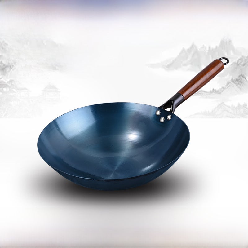 Traditional Iron Wok Non-Stick Uncoated42cm [round bottom without ears] 1.35 thick wooden handle iron pot [manual boiling pot]] 42cm [round bottom without ears] 1.35 thick wooden handle iron pot [manual boiling pot]]