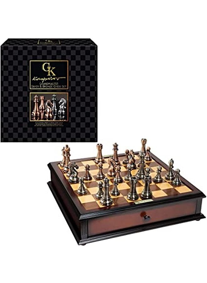 Merchant Ambassador Kasparov Grandmaster Silver & Bronze Chess Set Brown