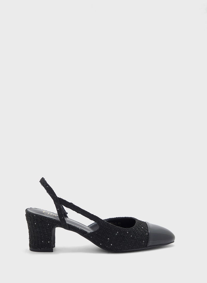 Block Heel Sling Back Pump