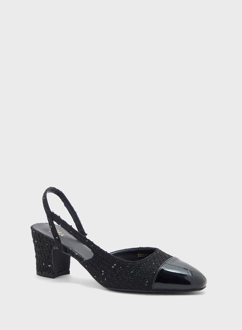 Block Heel Sling Back Pump