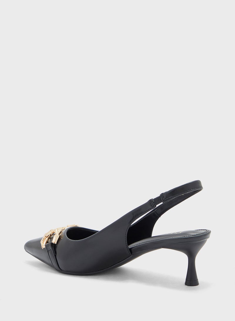 Horsebit Trim Detail Sling Back Pump