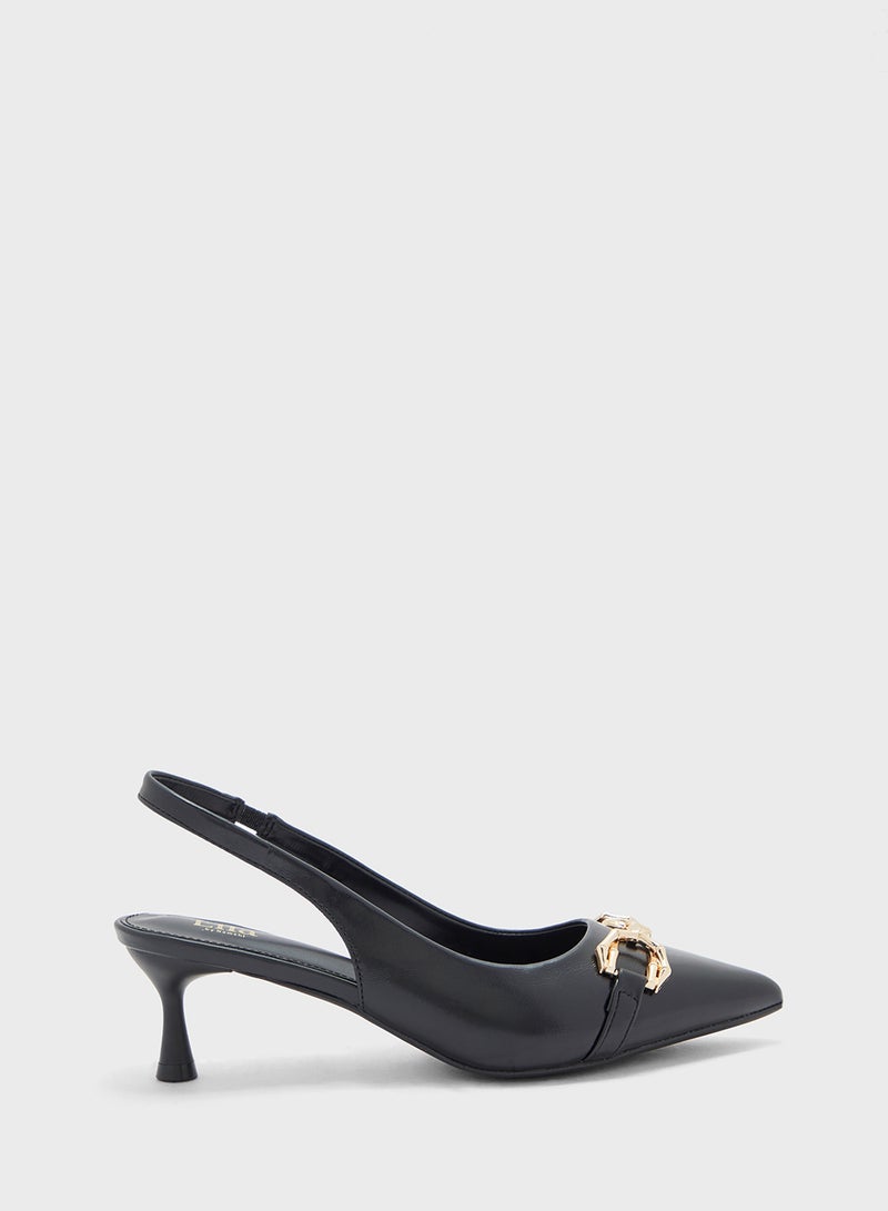 Horsebit Trim Detail Sling Back Pump