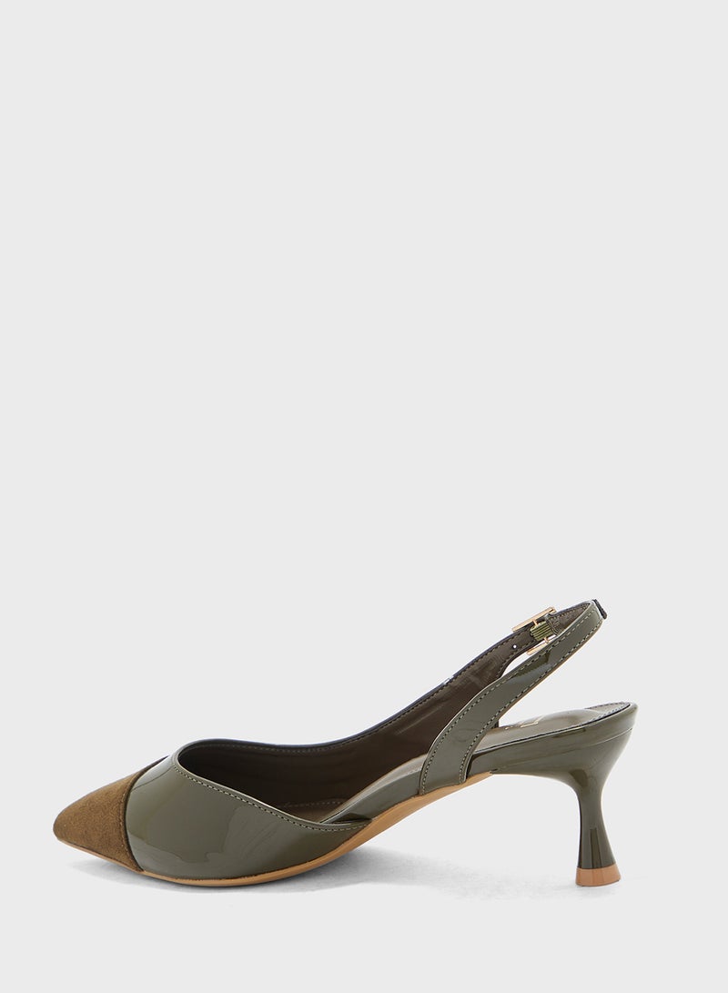 Suede Panel Sling Back Pump